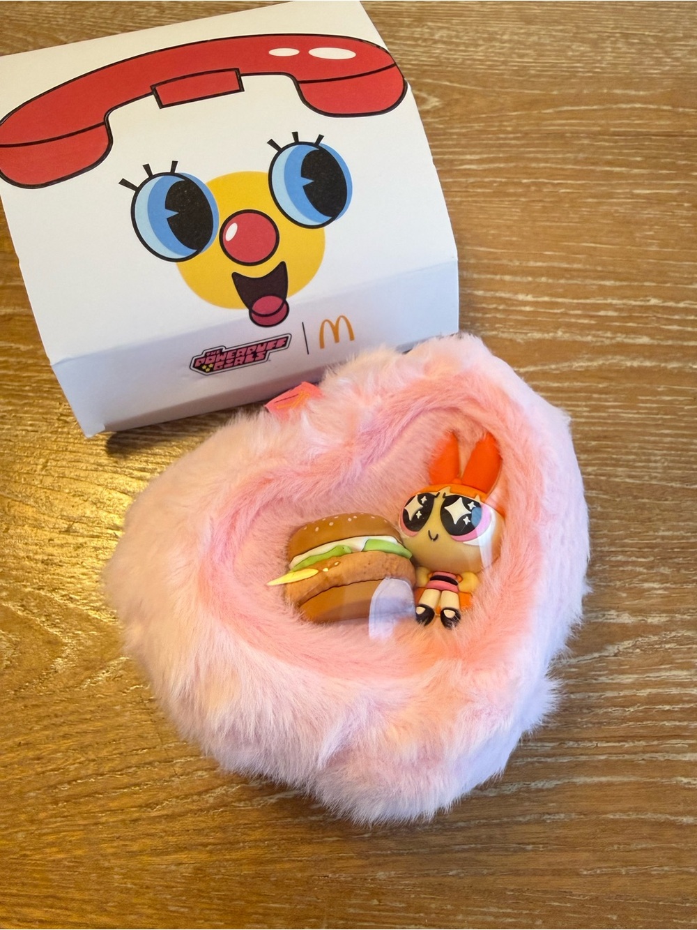 McDonald's Pink Plush Heart Bed with Pink Powerpuff Doll and Toy Burger